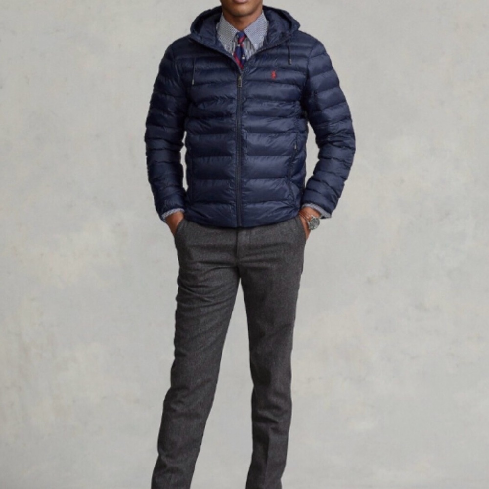 Polo Ralph Lauren Packable Mens Navy Pony Logo Hooded Down Alt Puffer Jacket